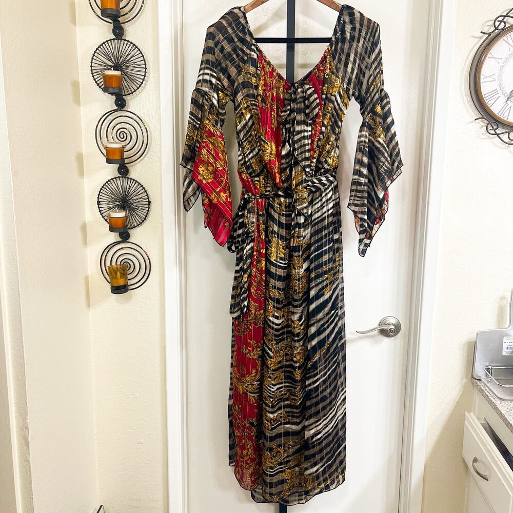 Maxi Dress Vamp Y2K Goth Witchy Whimsygoth Dark Fairy - Red Black Brown, Size L